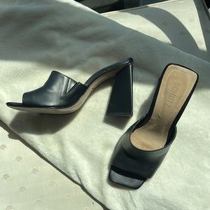 Schutz Square Toe Mule Block Heels
